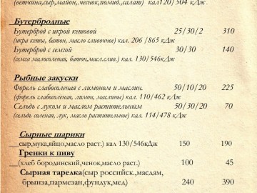 Меню ресторана 