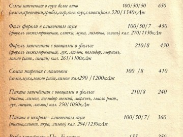 Меню ресторана 